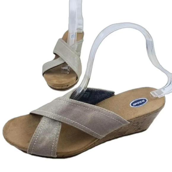 DR. SCHOLLS Wedge Slide Sandal Khaki Gold Comfort Cork Sandal Women's 10 - Picture 1 of 15